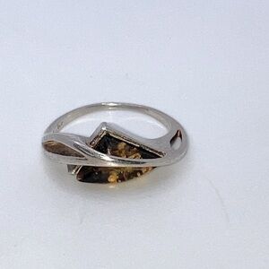 VTG Art Nouveau Sterling Silver & Amber Stone Ring Sz 5